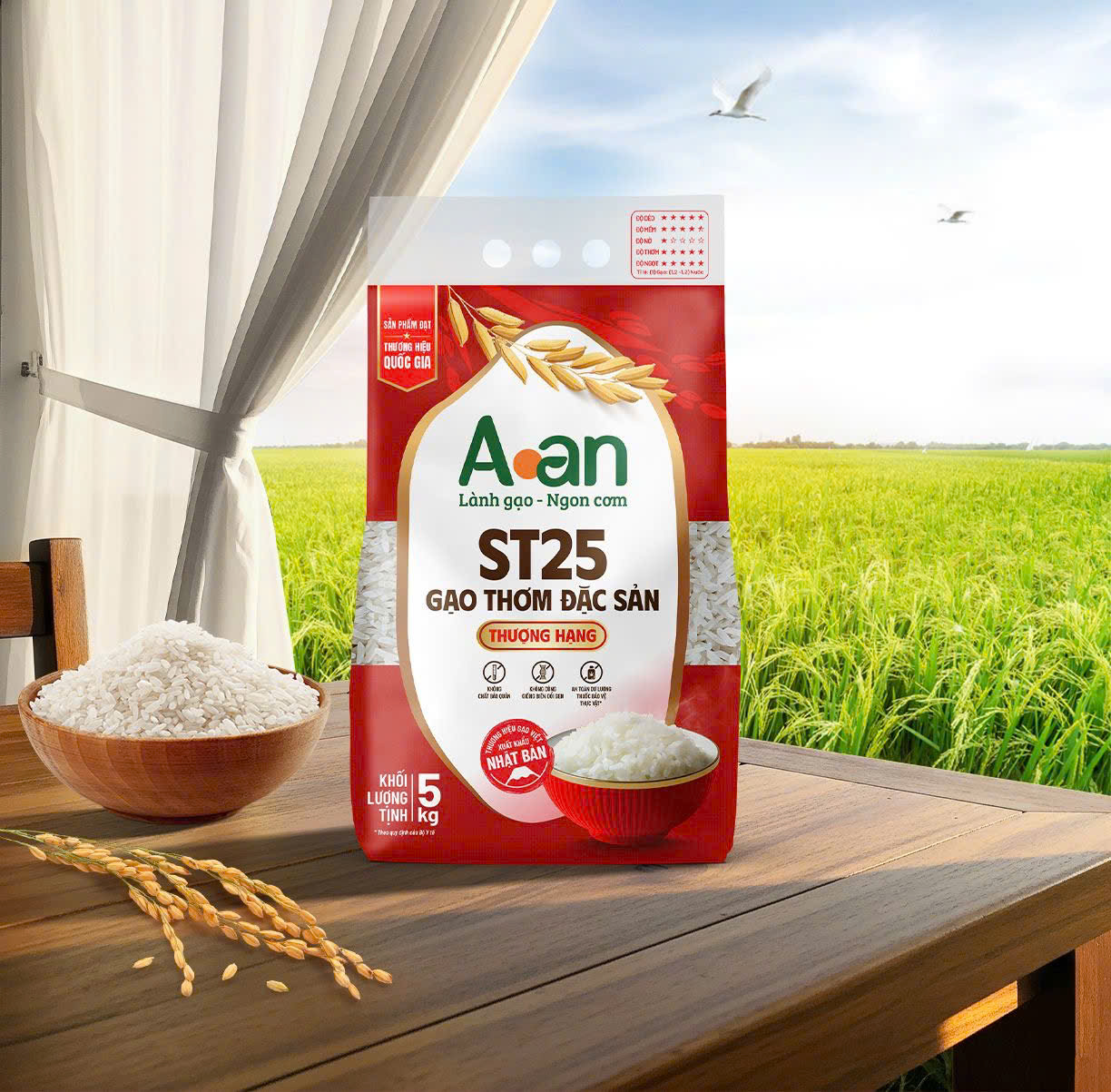 Gạo A An ST25 túi 5 Kg - Gạo thơm đặc sản
